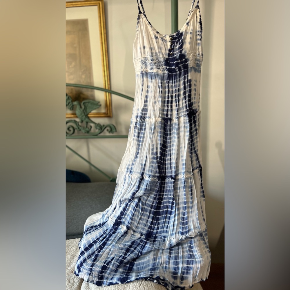 Blue & white tie dye bohemian maxi dress